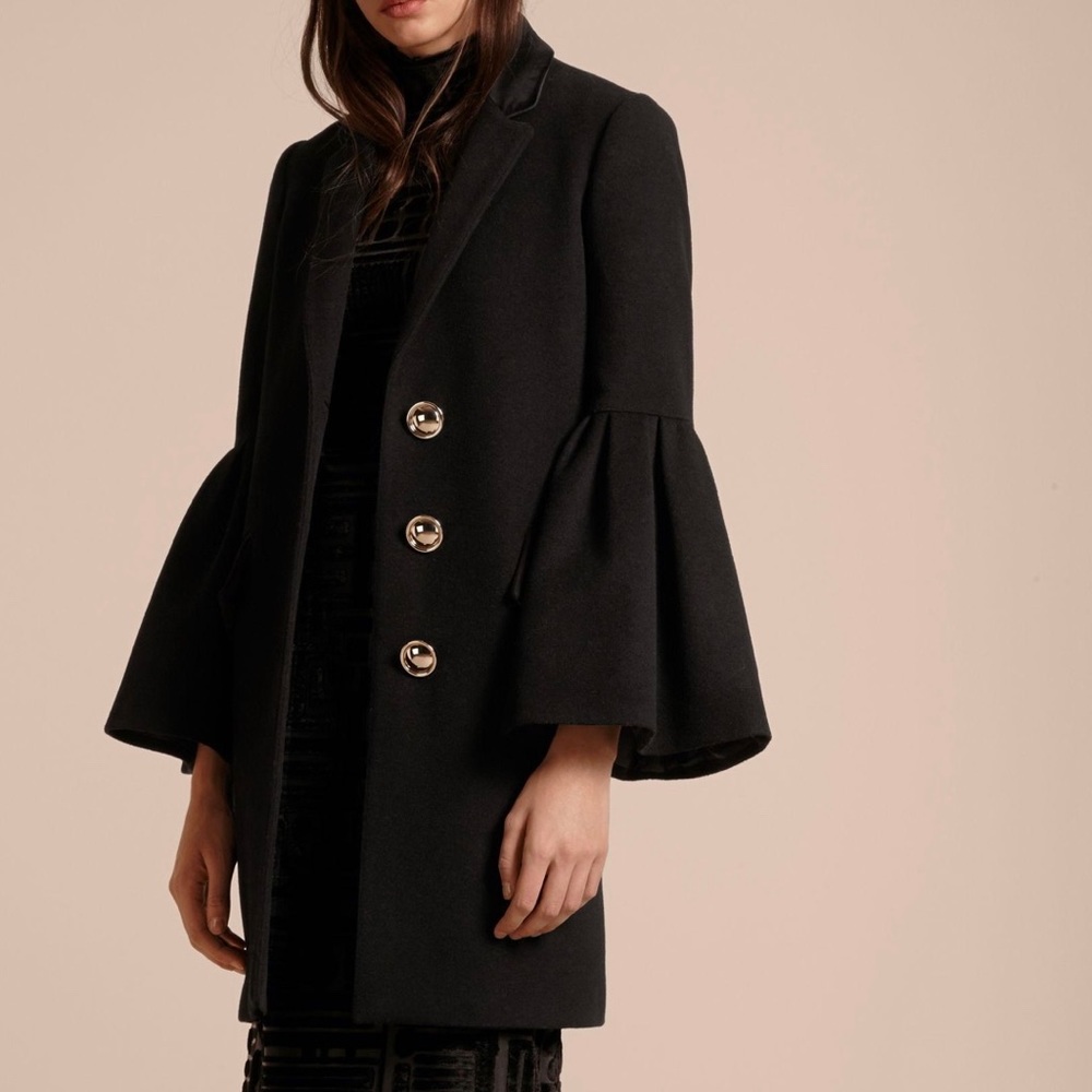 Burberry Wool Cashmere Bell Sleeves Coat in Black